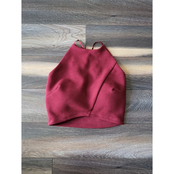 UK2LA by Urban Planet - Maroon Halter Neck Padded Crop Top - Picture 1 of 2
